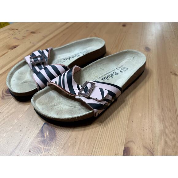Pink and Black Striped Sandals - Picture 1 of 7